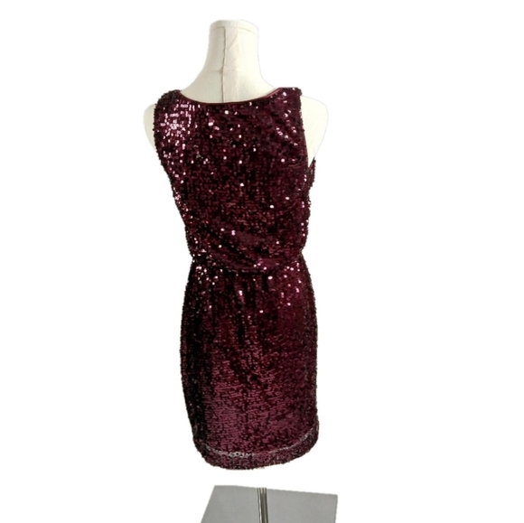 Aqua Red Burgundy Sequined Cocktail Dress Size 4 Sleeveless Cowl Neck - Picture 3 of 5